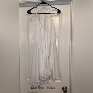 White Asymmetrical Ruffled Halter Sundress